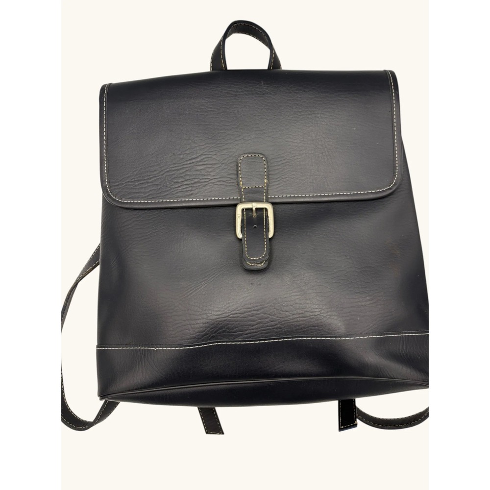 Vintage Coach Black Leather Backpack NT-4903 Made in USA Contrast Stitching